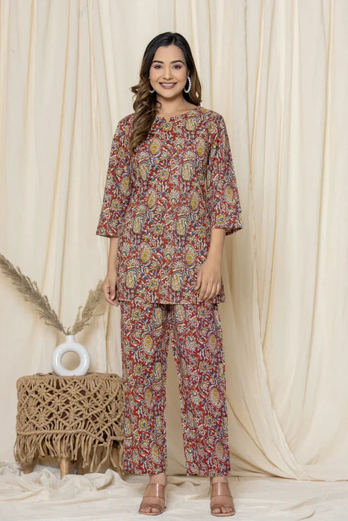 Red Paisley Cotton Printed Night Suit