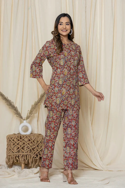 Red Paisley Cotton Printed Night Suit