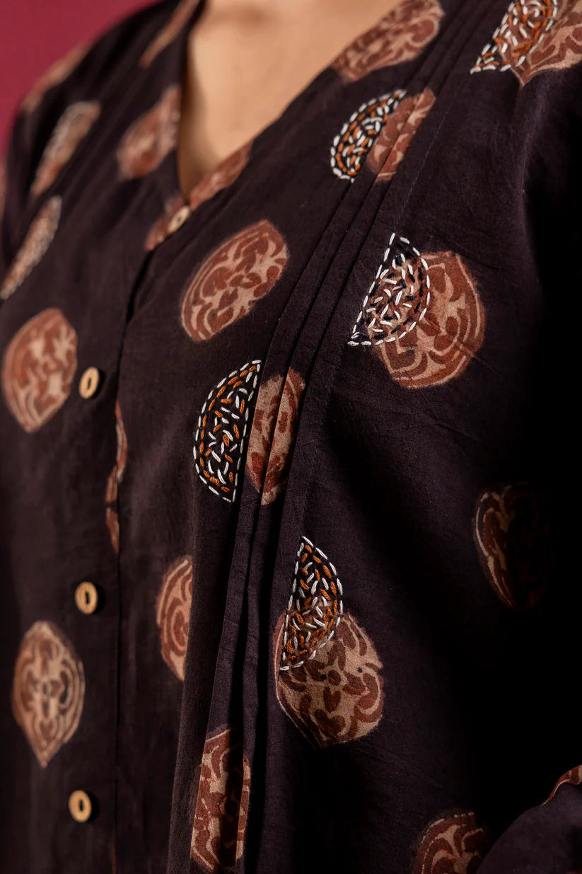 Coffee Brown Hand Block Printed Top