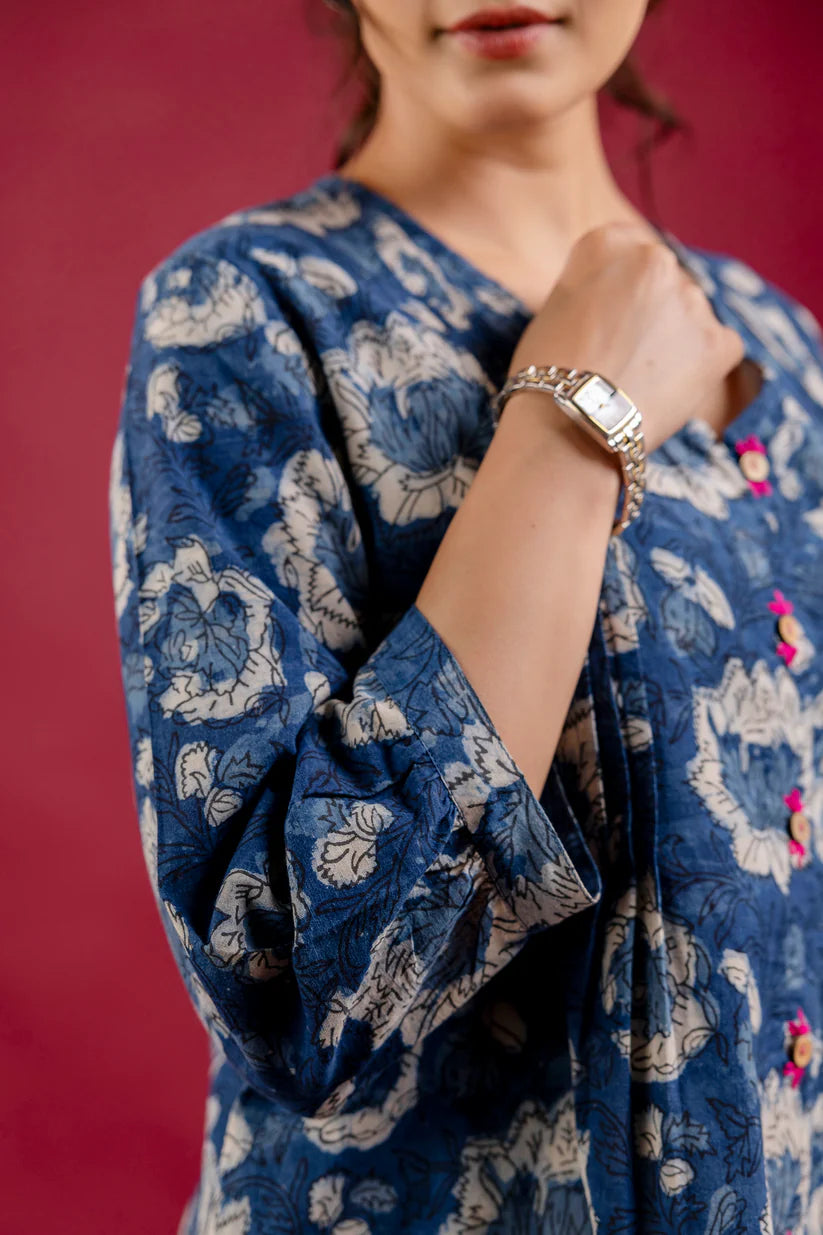 Indigo Blue Floral Handblock Print Top