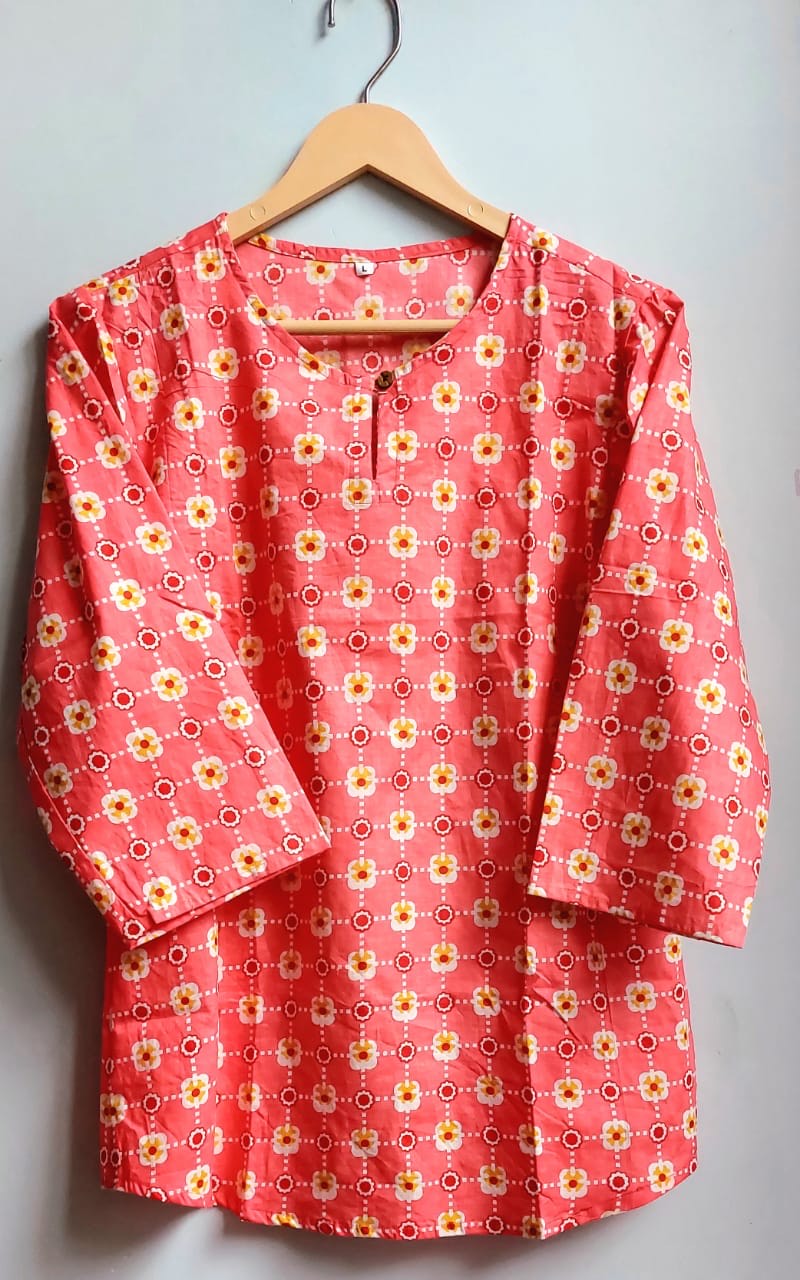 Jaipuri Peach Kurti