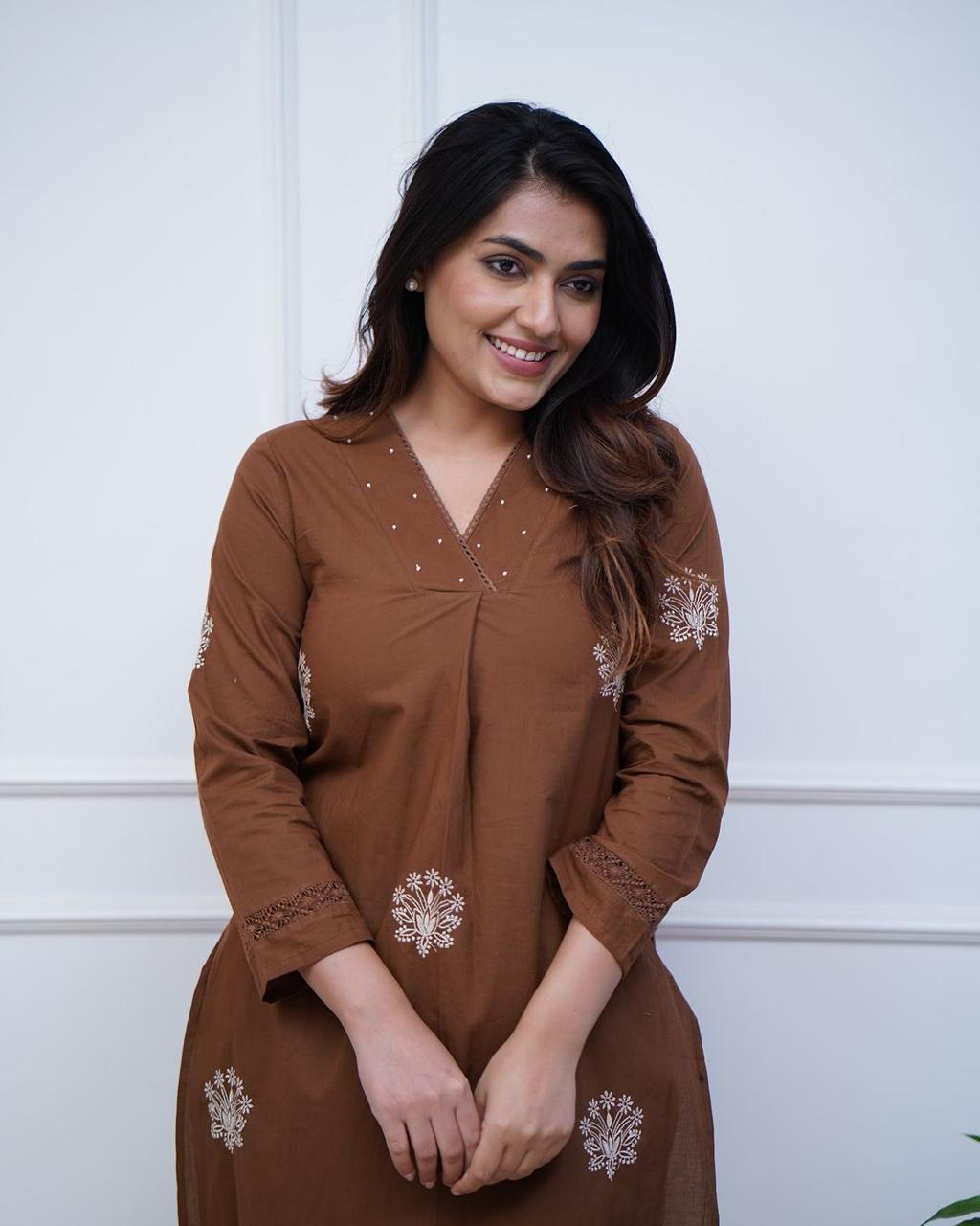 Brown embroidery kurta set