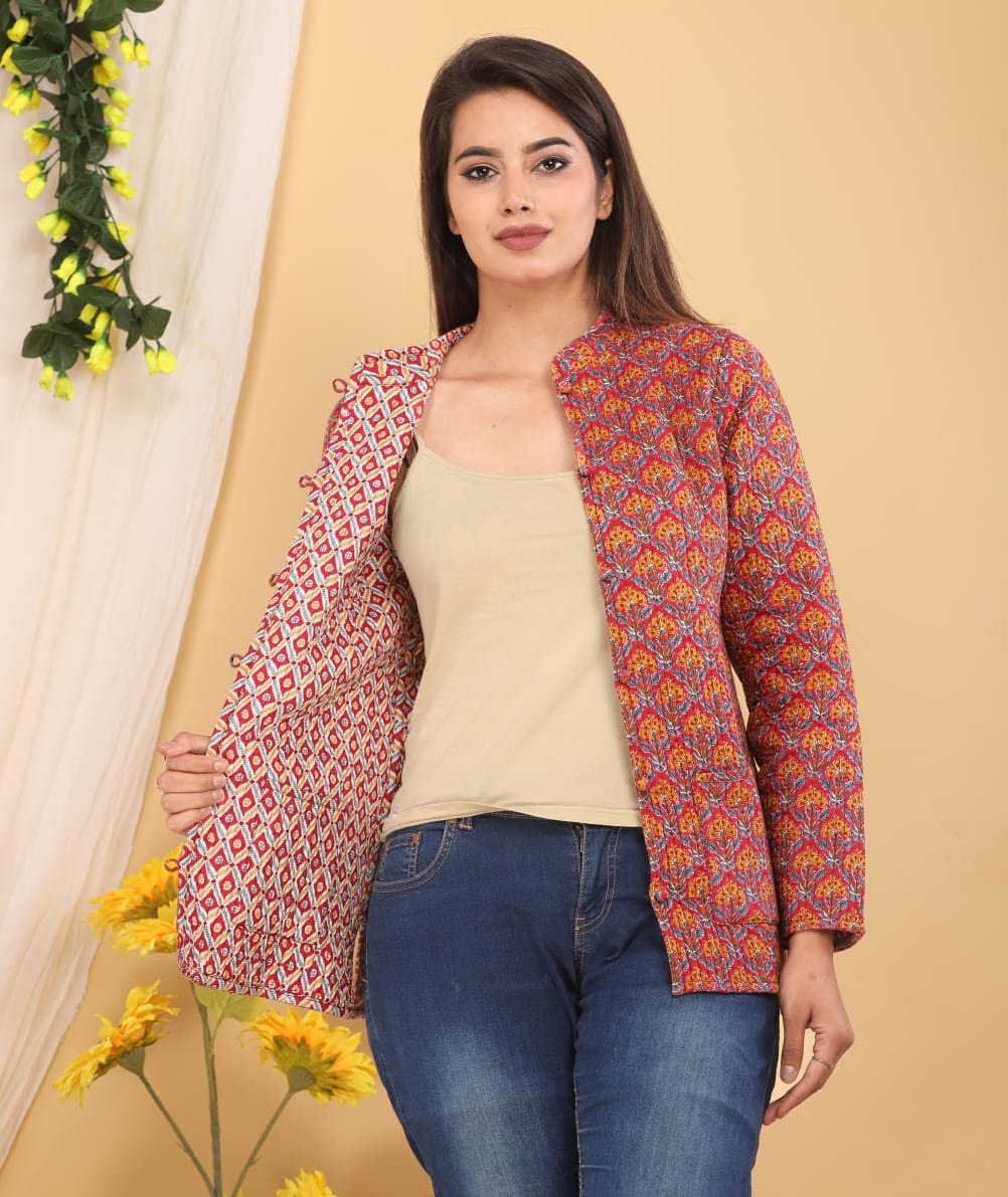 Women's Light Green Cotton Reversible Quilted Jackets Online – Fabric Bazaar