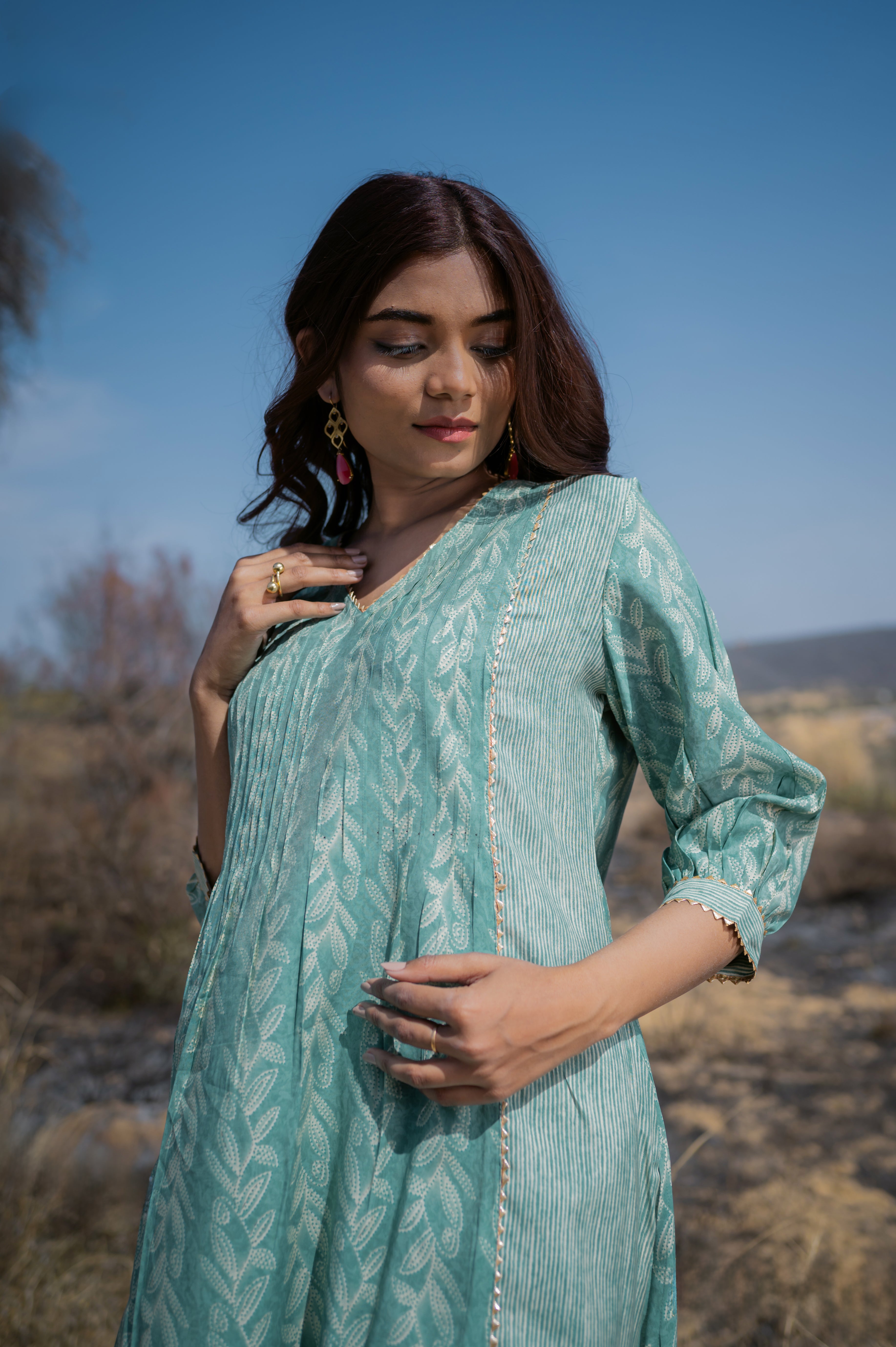 Green Pintucks Kurti Pant