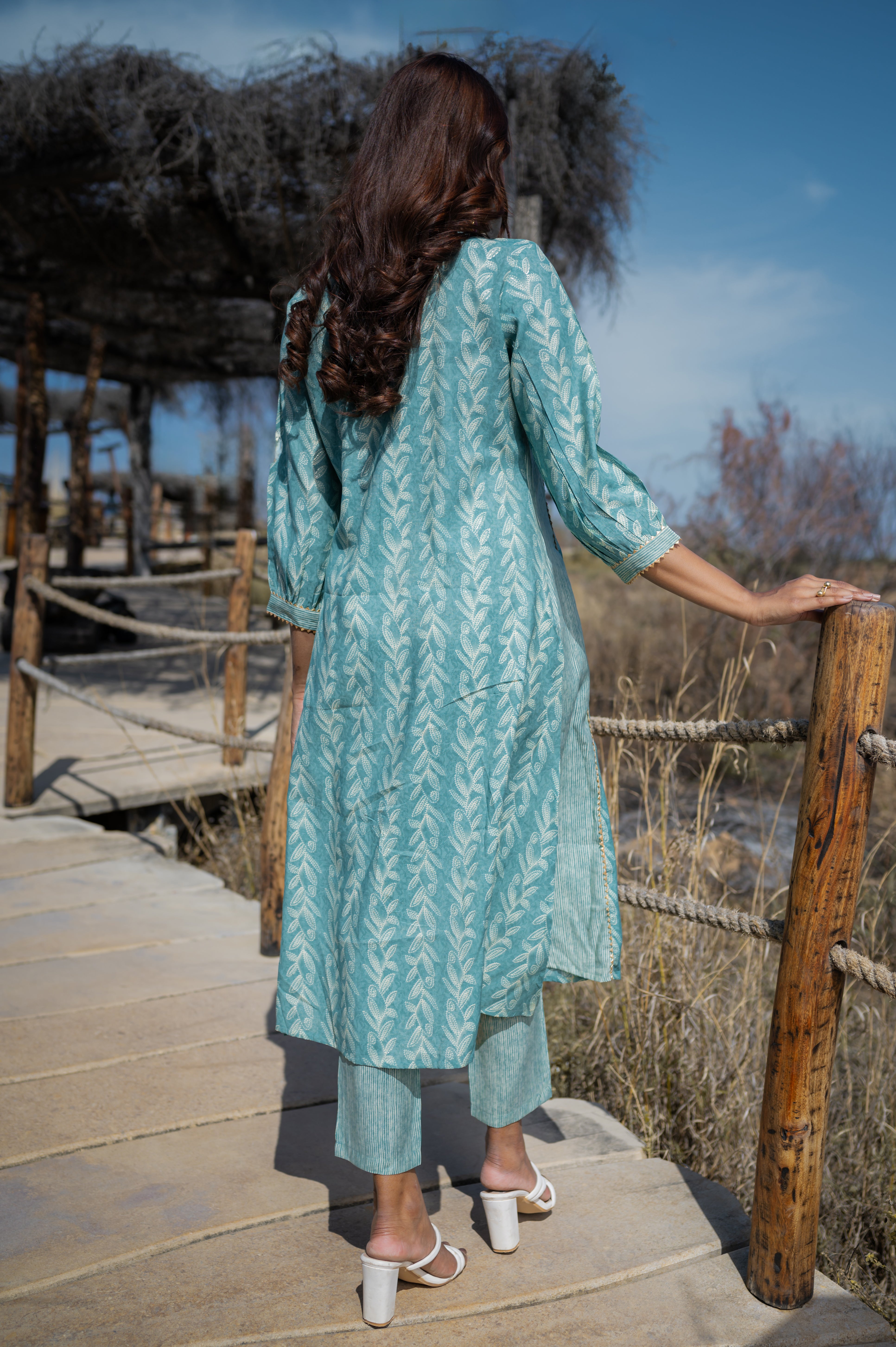 Green Pintucks Kurti Pant