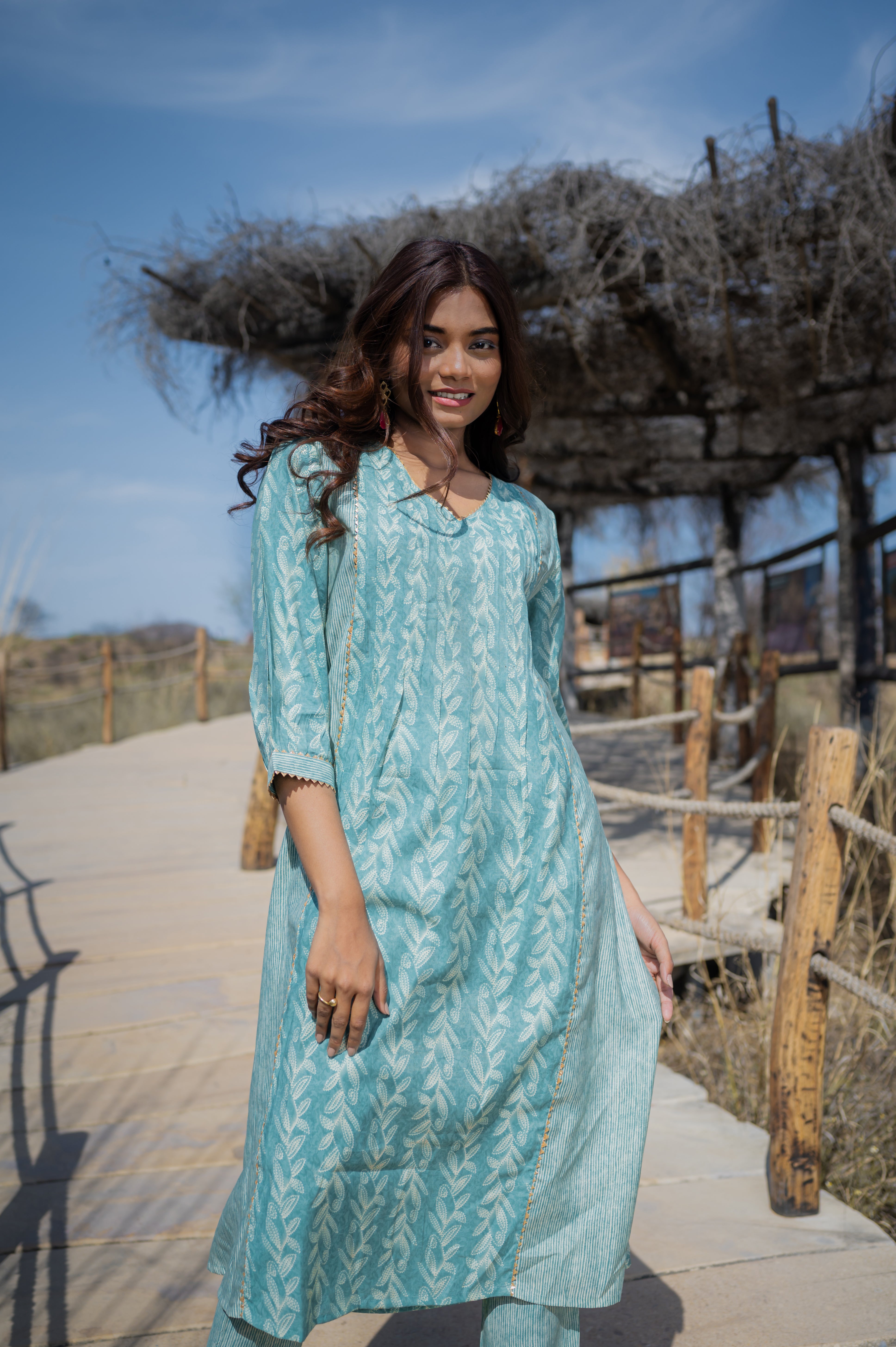 Green Pintucks Kurti Pant