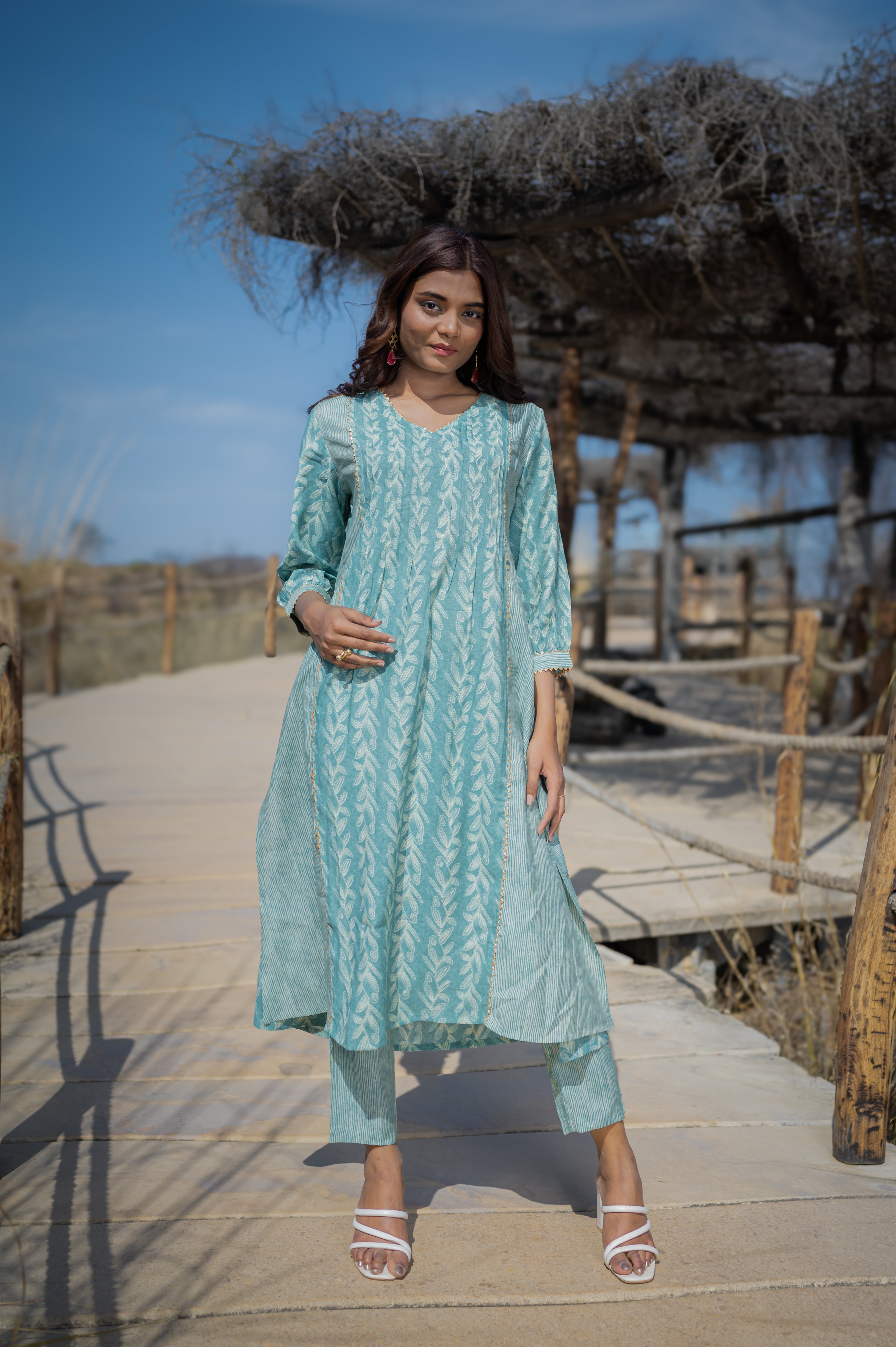 Green Pintucks Kurti Pant