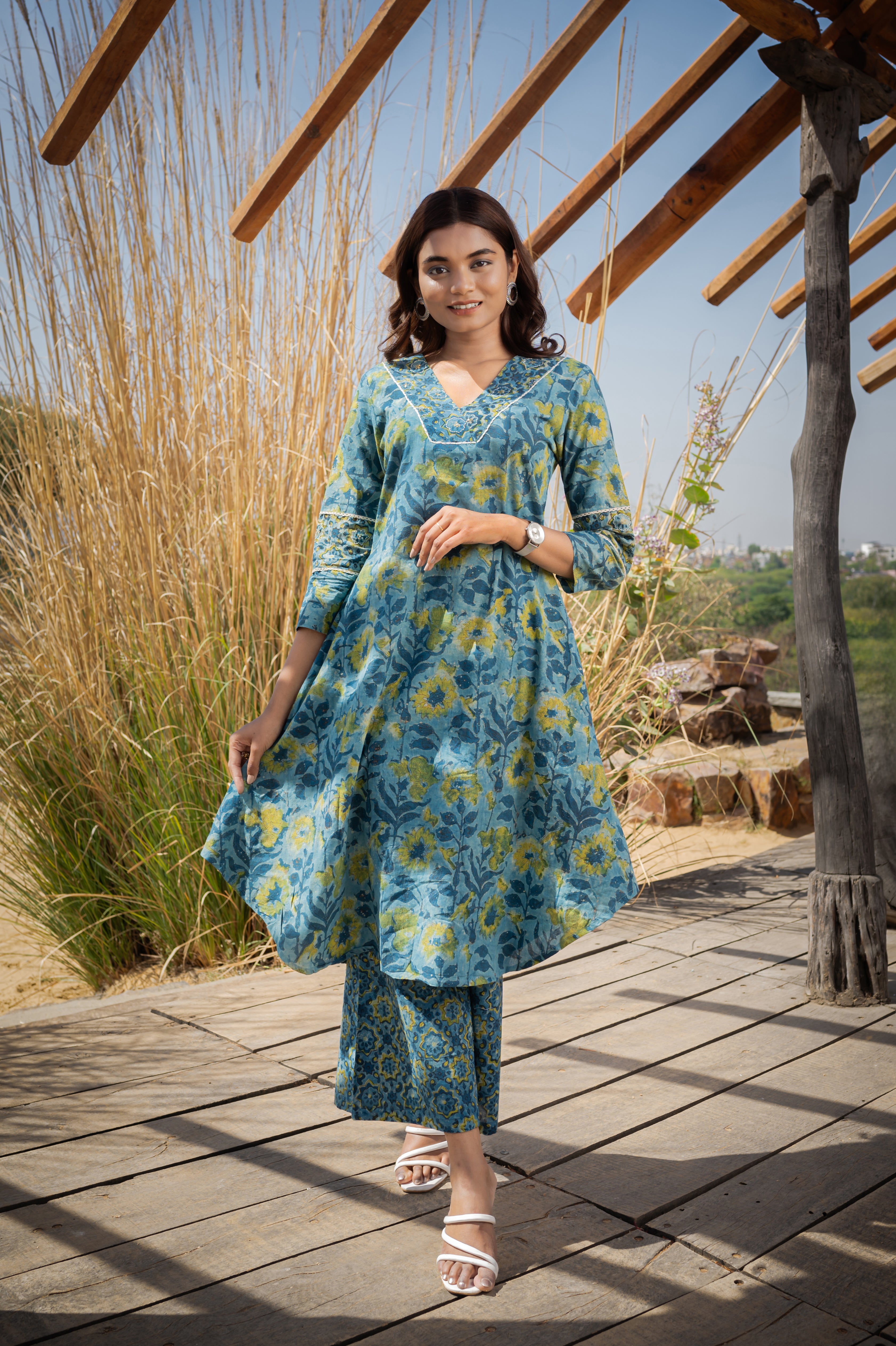 Sea Hand-block cotton Kurta set