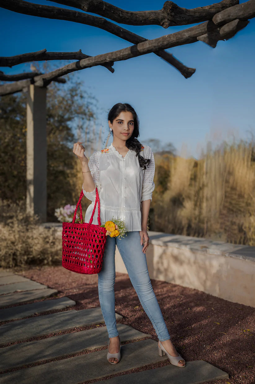 White embroidered cotton top