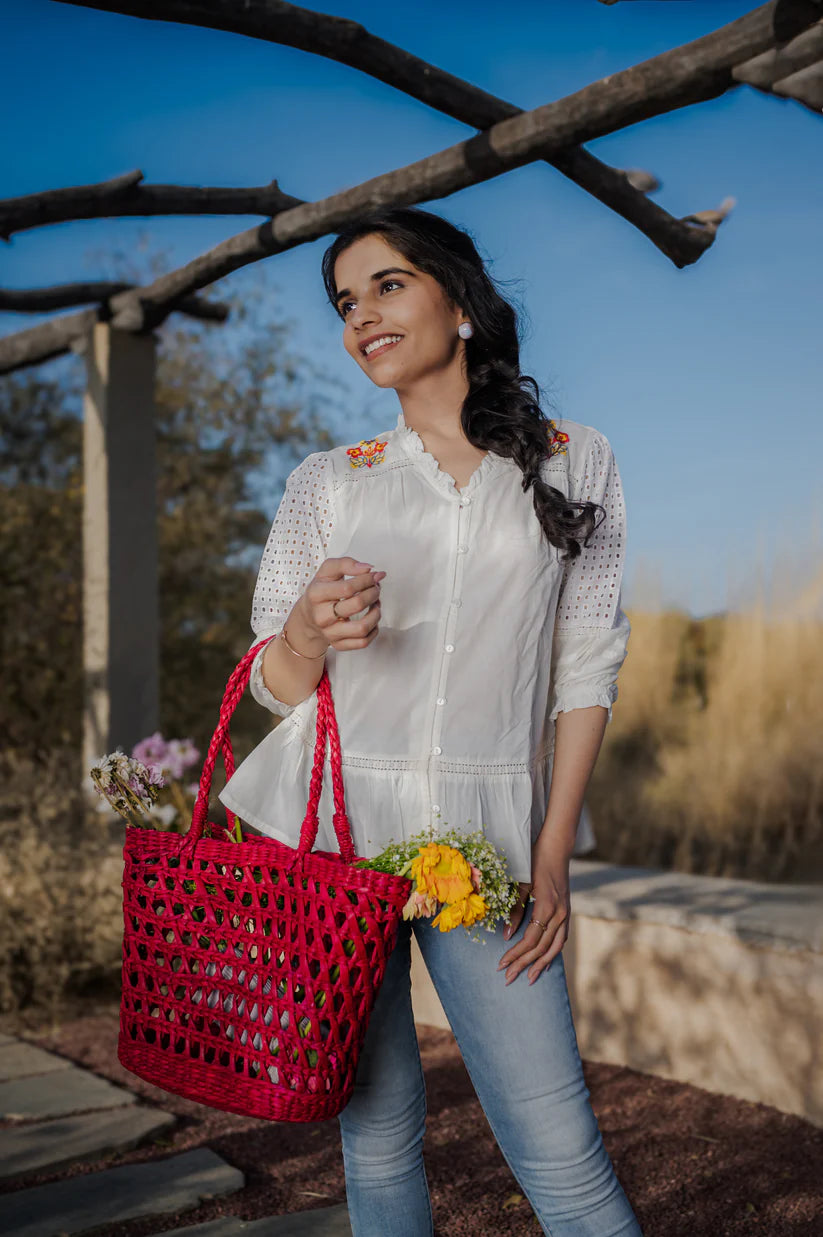 White embroidered cotton top