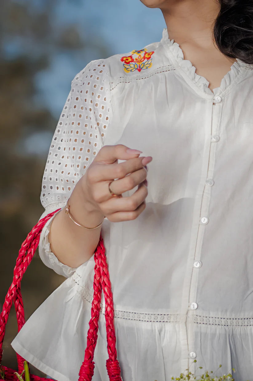 White embroidered cotton top