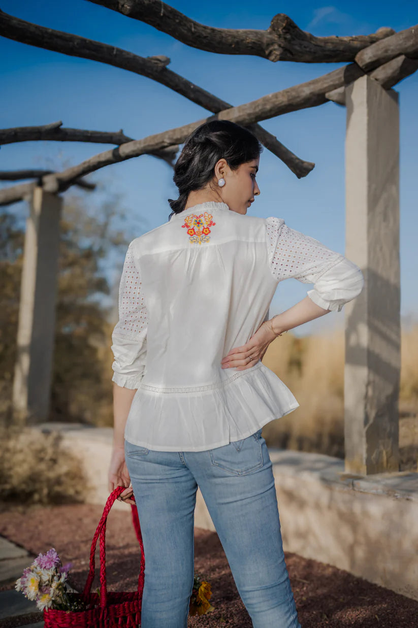 White embroidered cotton top