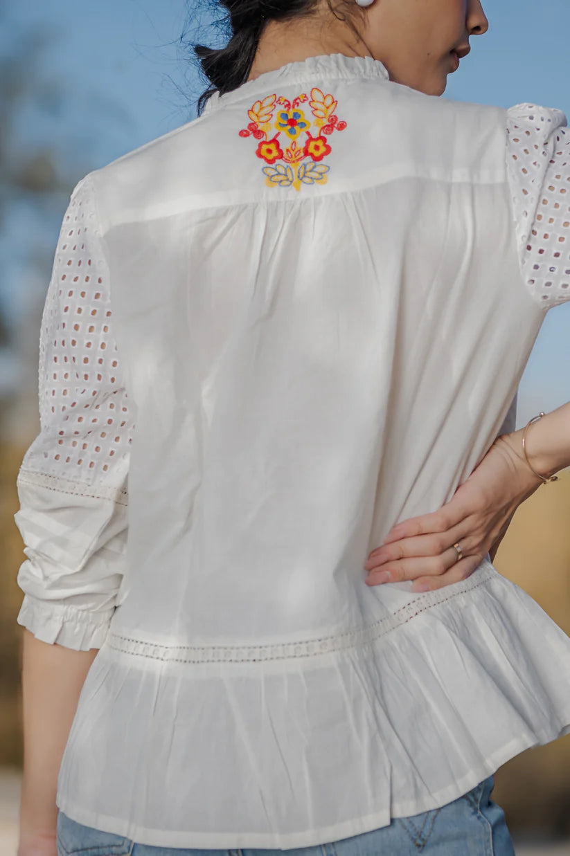 White embroidered cotton top