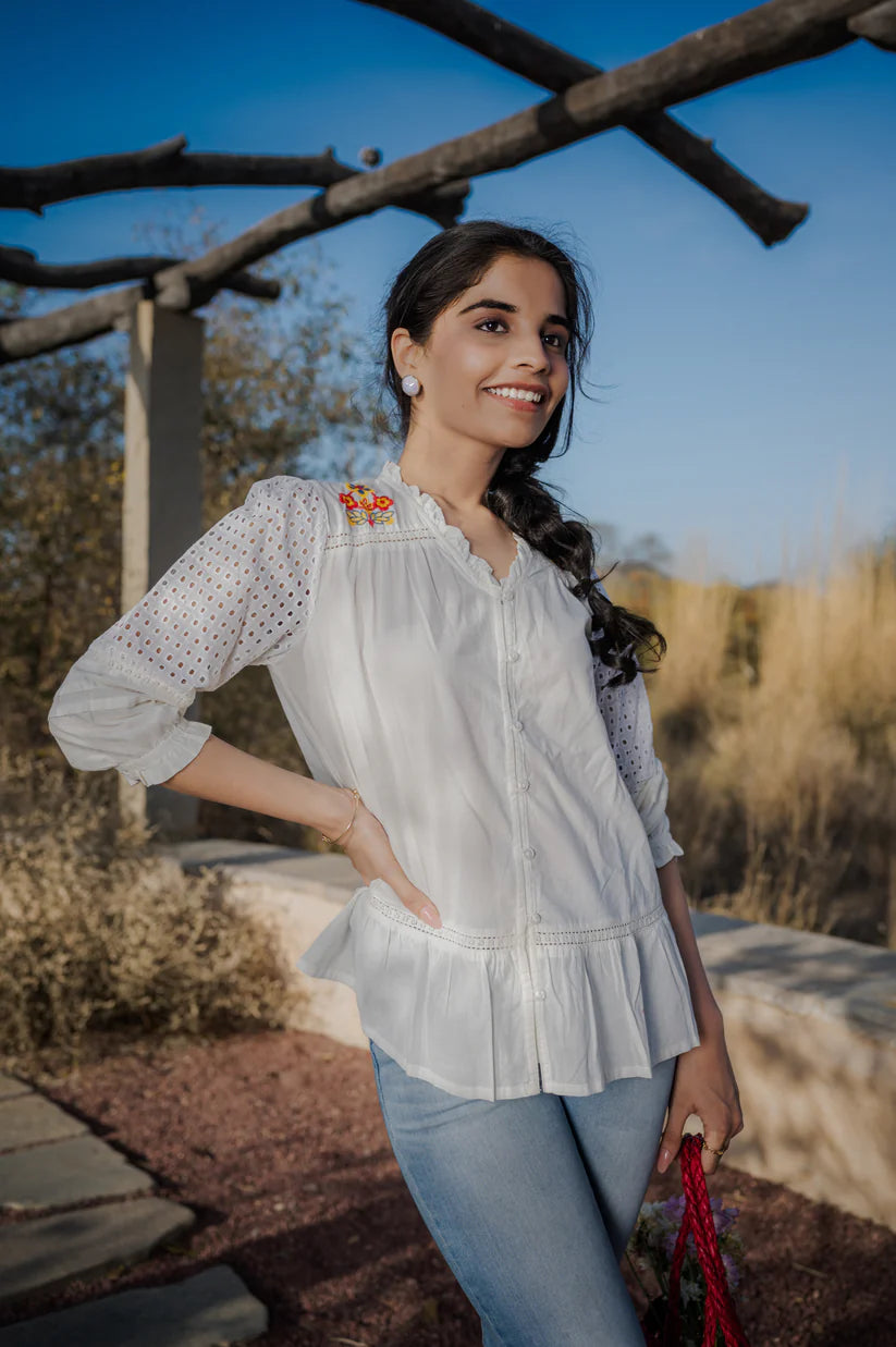 White embroidered cotton top