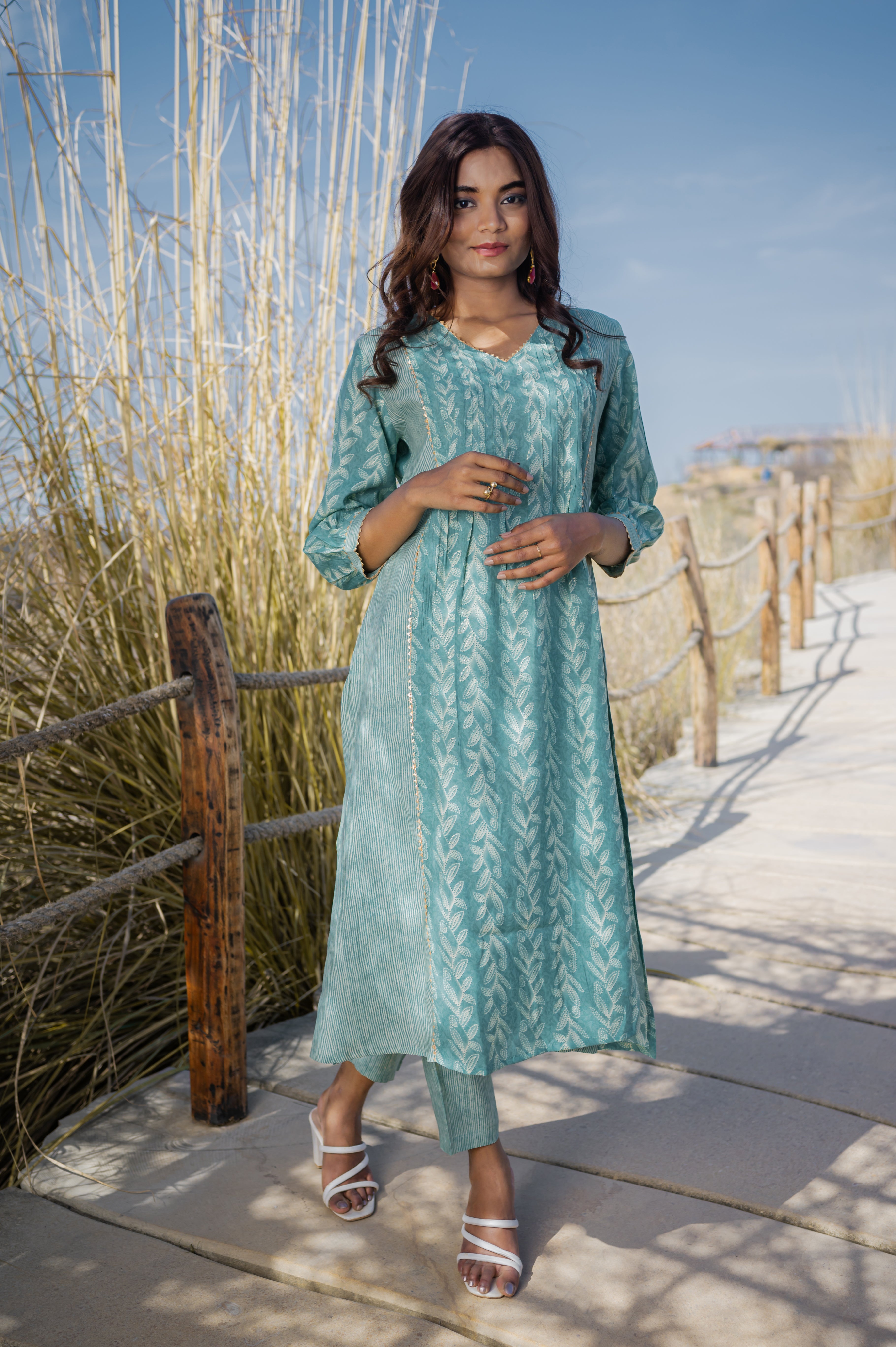 Green Pintucks Kurti Pant