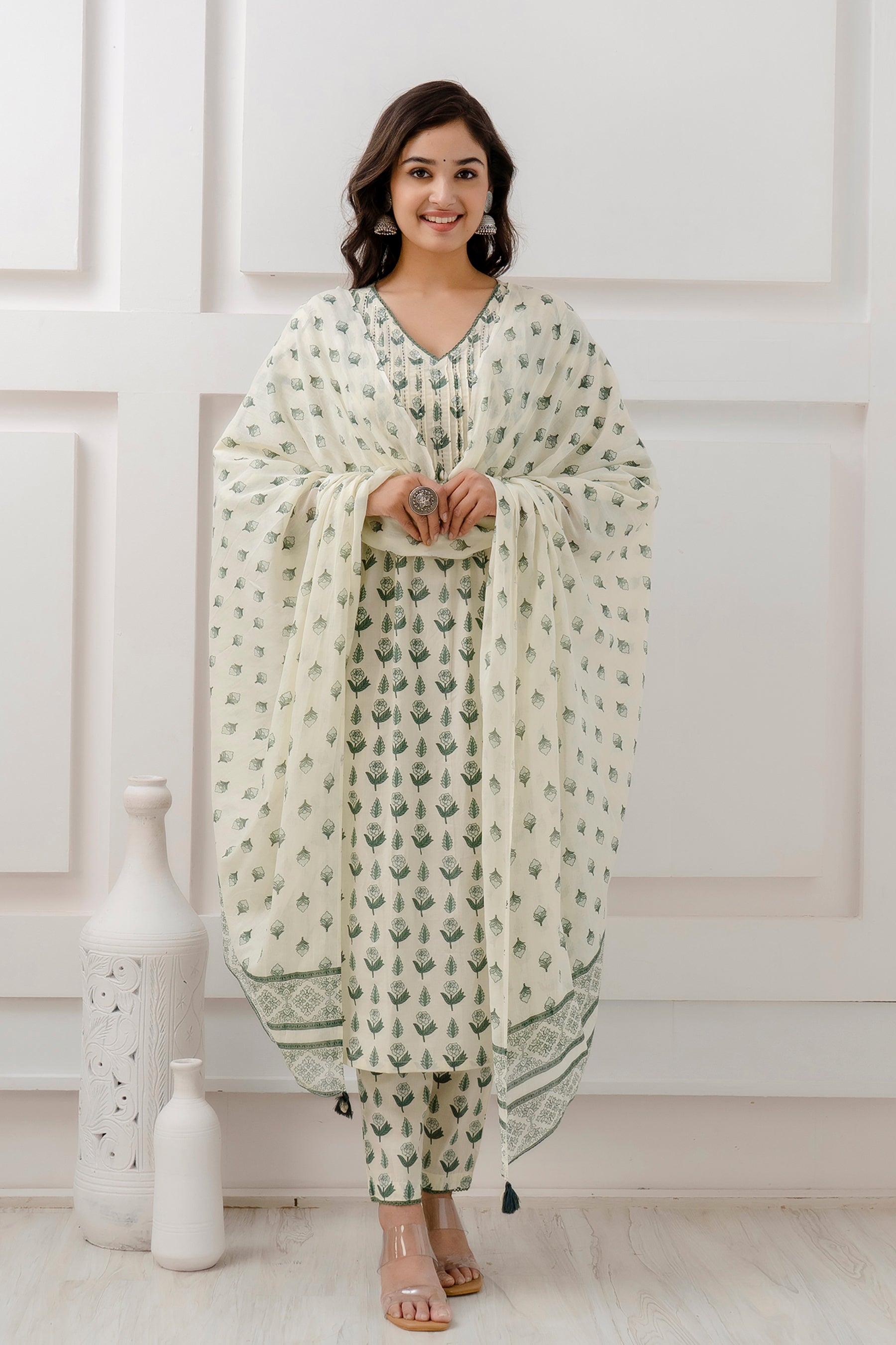 Green Pintucks and Shell Suit set