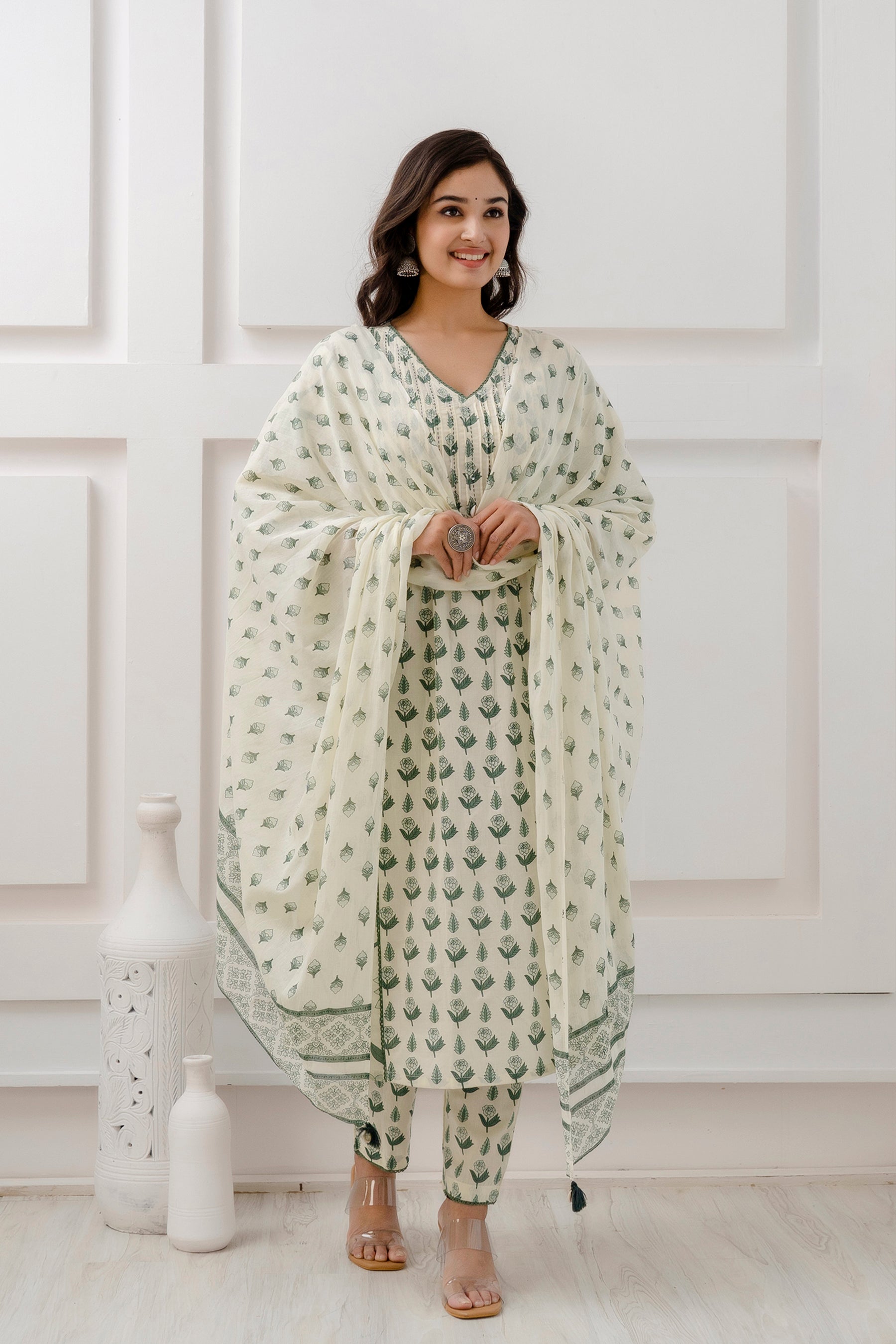 Green Pintucks and Shell Suit set