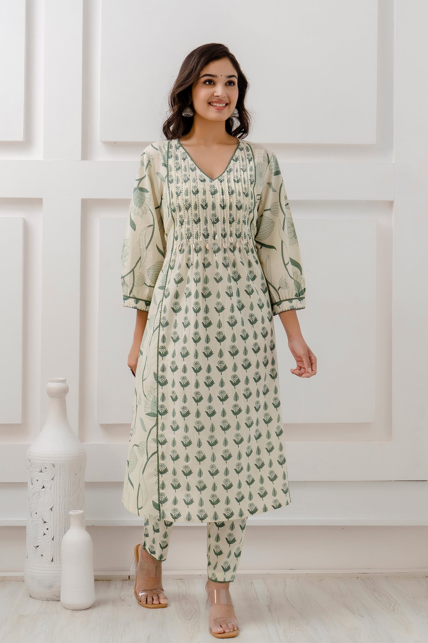 Green Pintucks and Shell Suit set