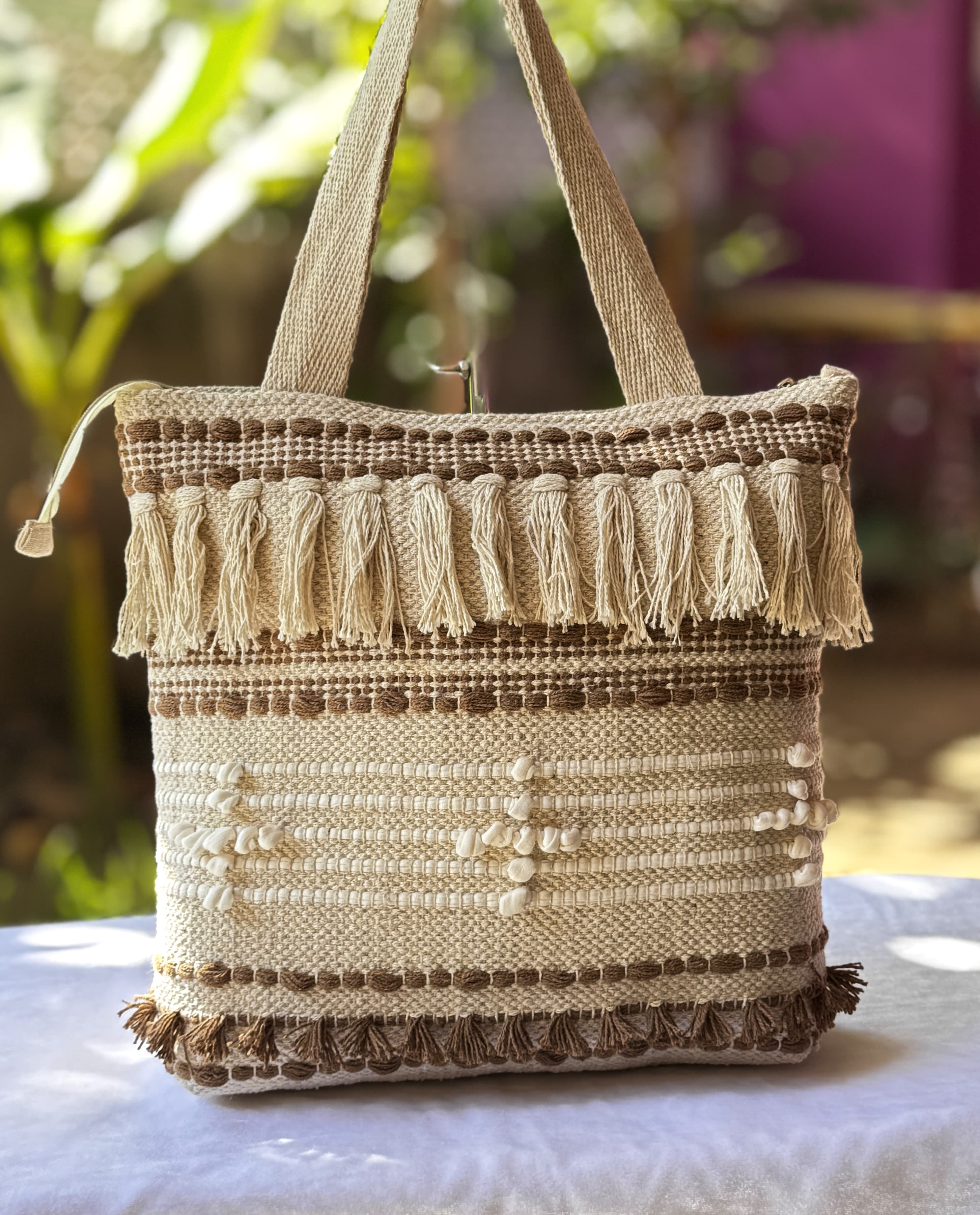 Brown Frill Tote Bag