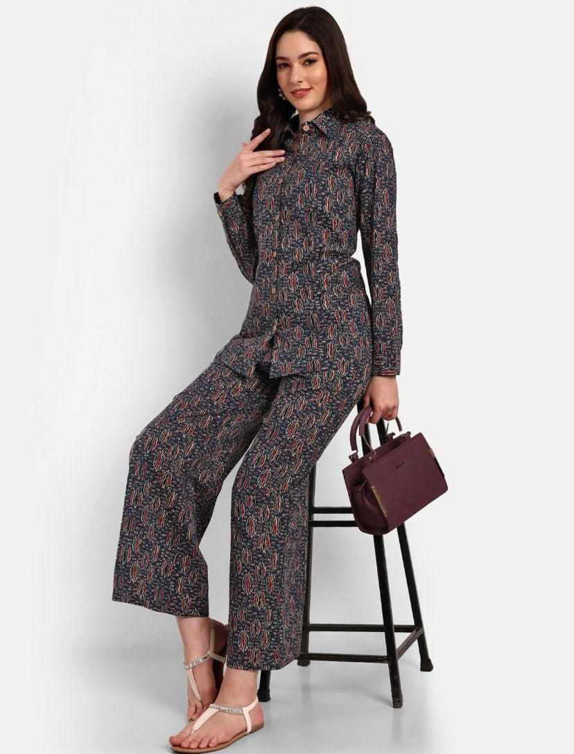 Shirt Pant style Abstract Co-ord set