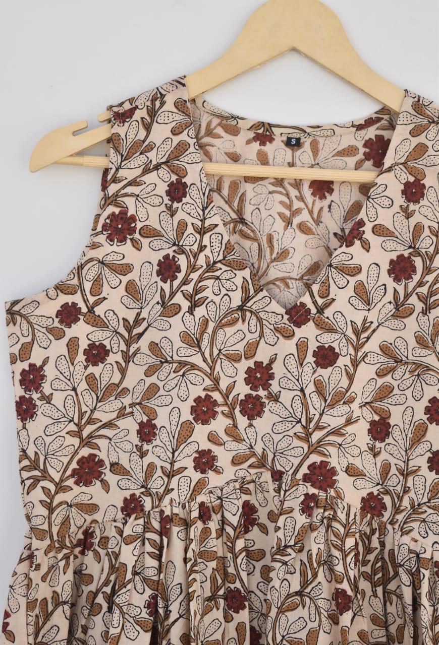 Hand Block Floral Cotton Sleeveless Top