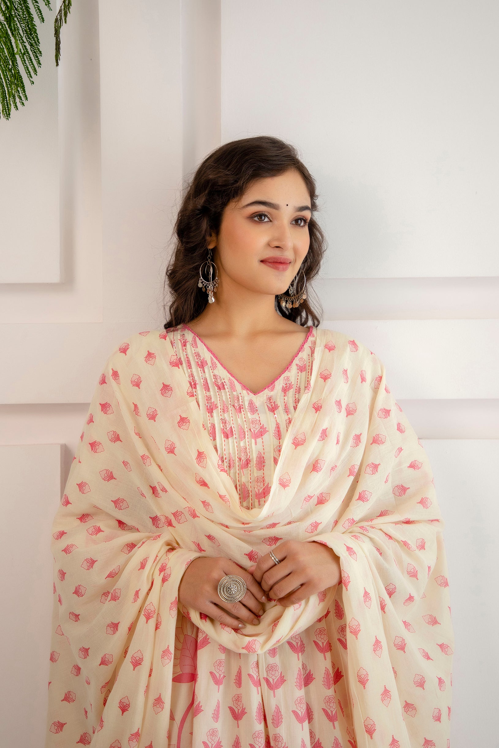 Pink Shell Kurta Pant Dupatta set