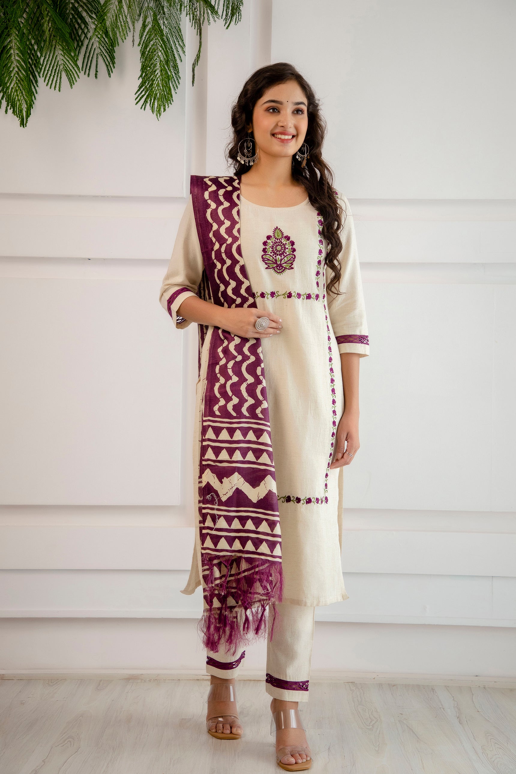 Wine Suit Dupatta Set