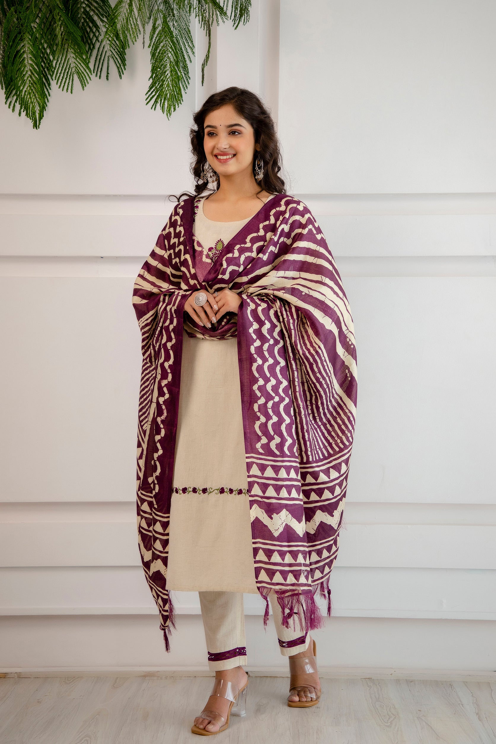 Wine Suit Dupatta Set