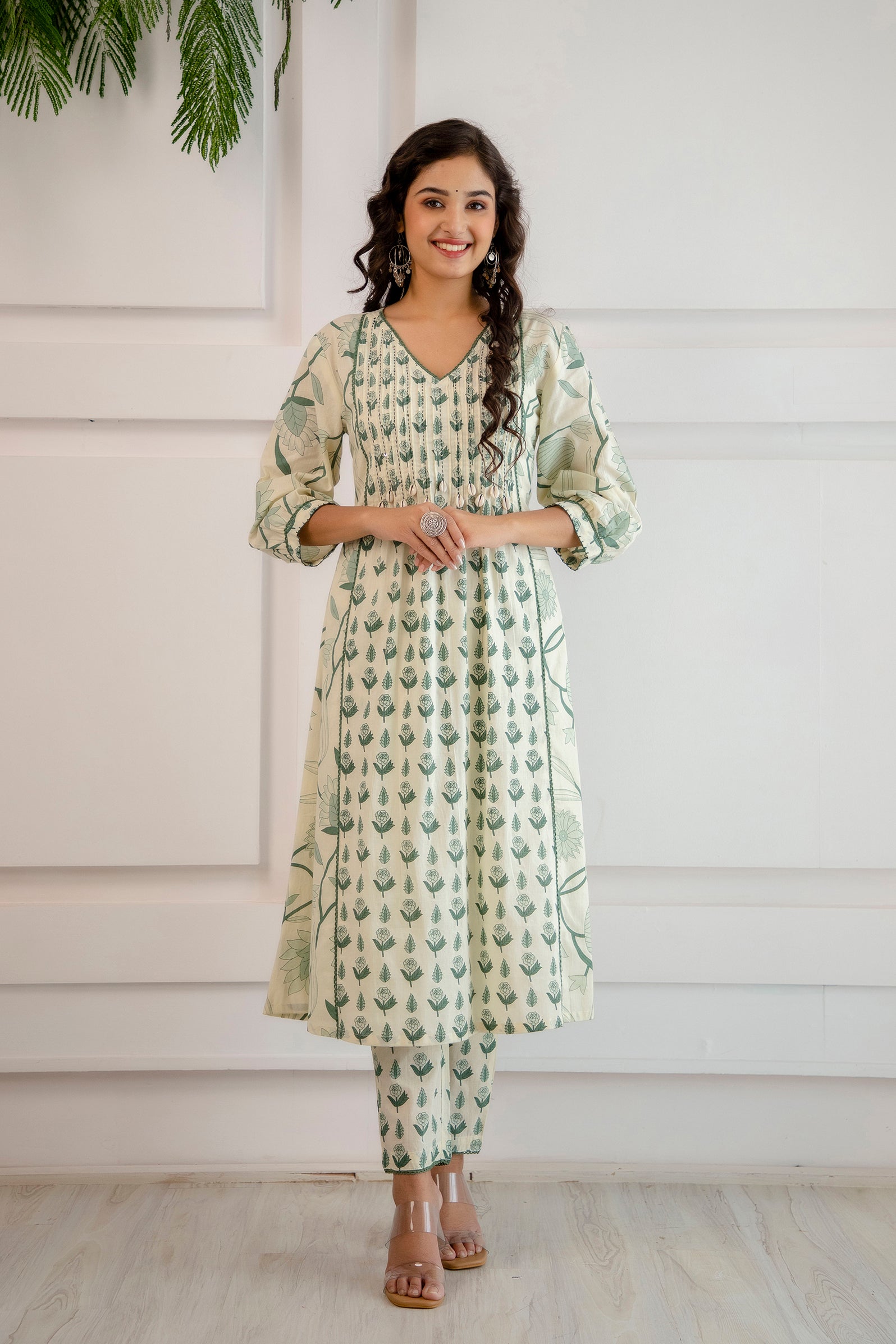 Green Pintucks and Shell Suit set