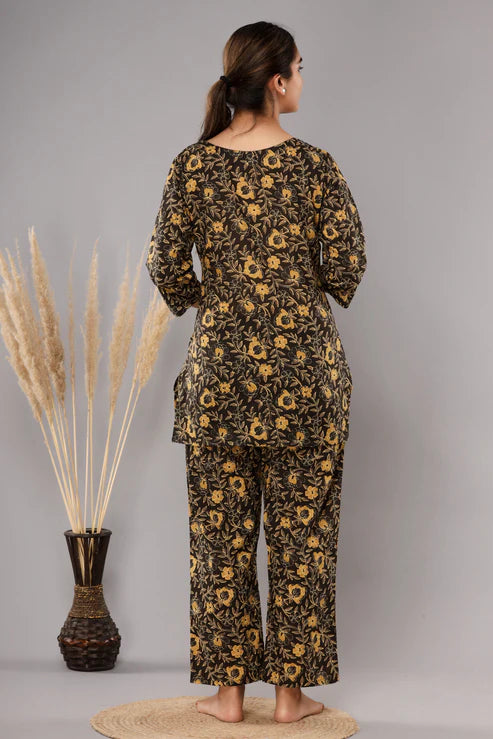 Dark Brown Cotton Printed Night Suits