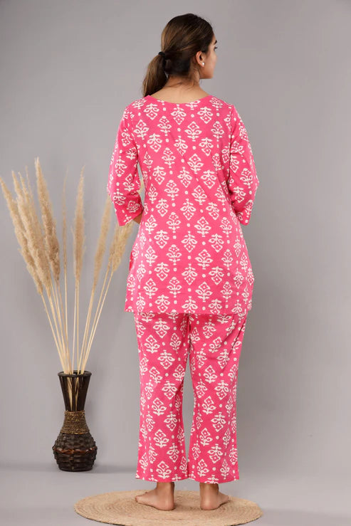 Pink Cotton Printed Night Suits