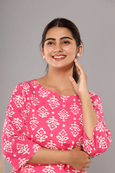 Pink Cotton Printed Night Suits