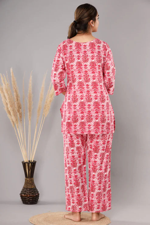 Pink Buta Cotton Printed Night Suits