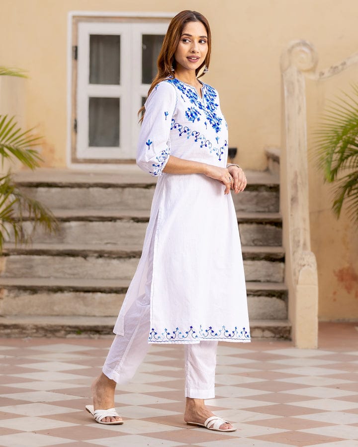 Aari White Kurta Pant set