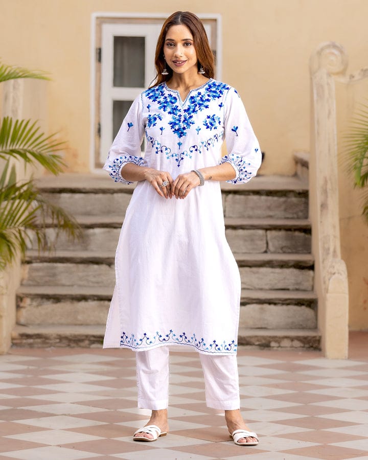 Aari White Kurta Pant set