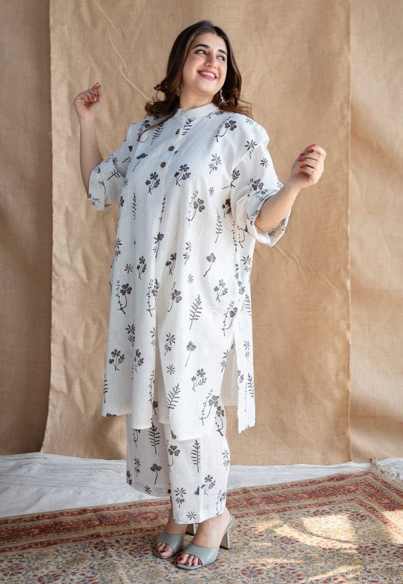 Cotton kurti set with leaf print