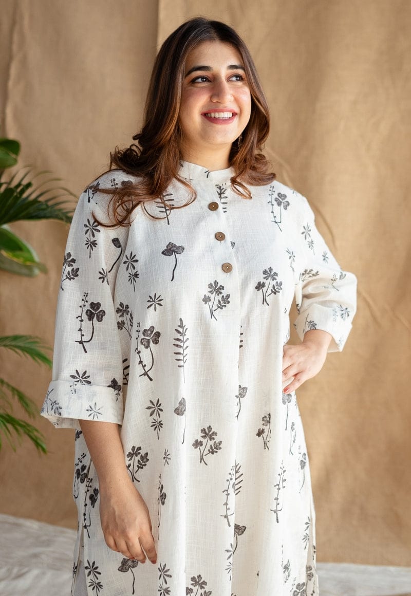 Cotton kurti set with leaf print