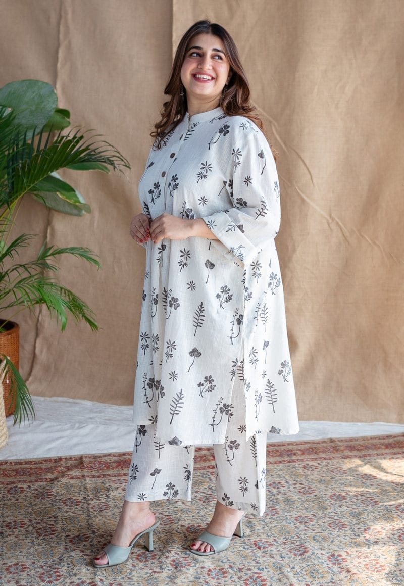 Cotton kurti set with leaf print