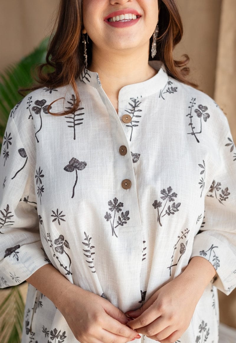 Cotton kurti set with leaf print