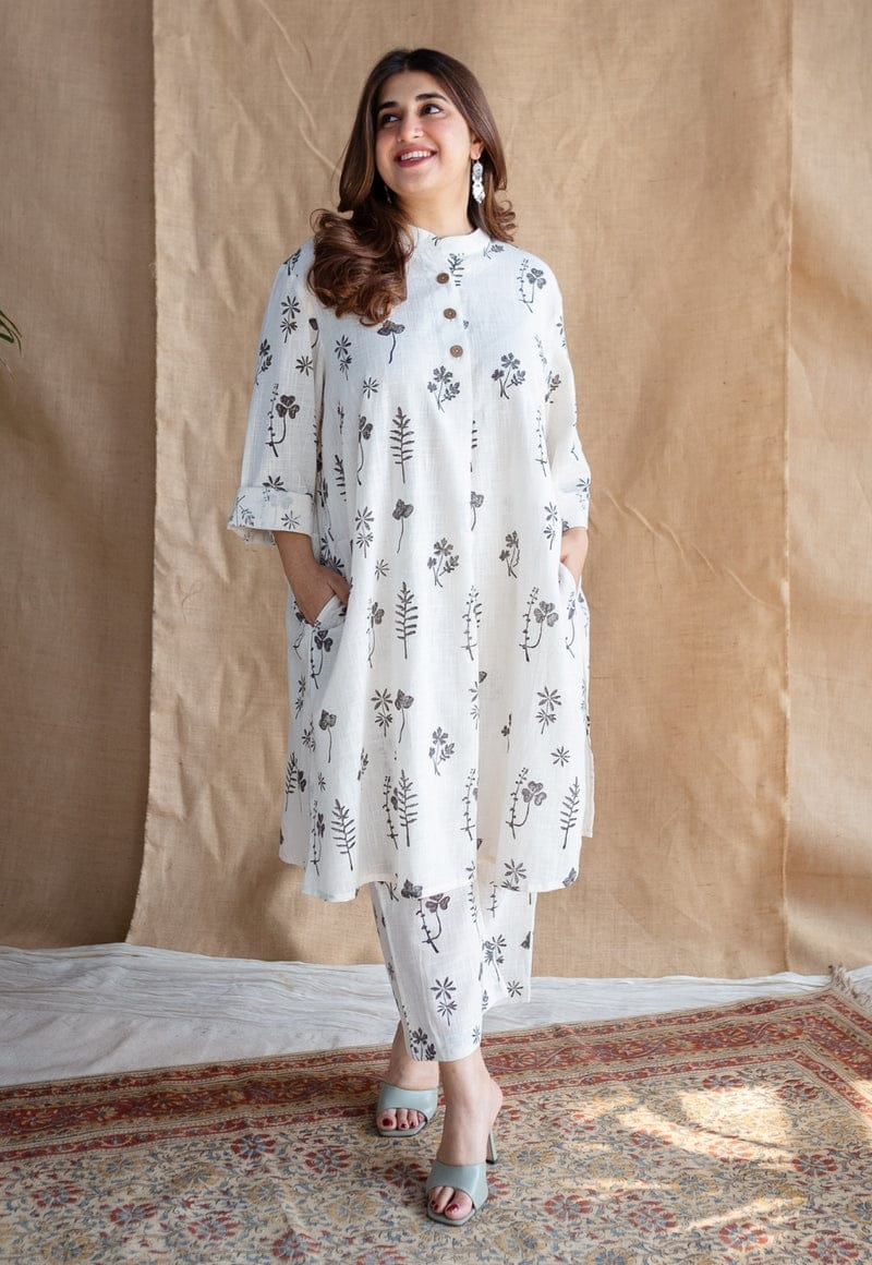 Cotton kurti set with leaf print