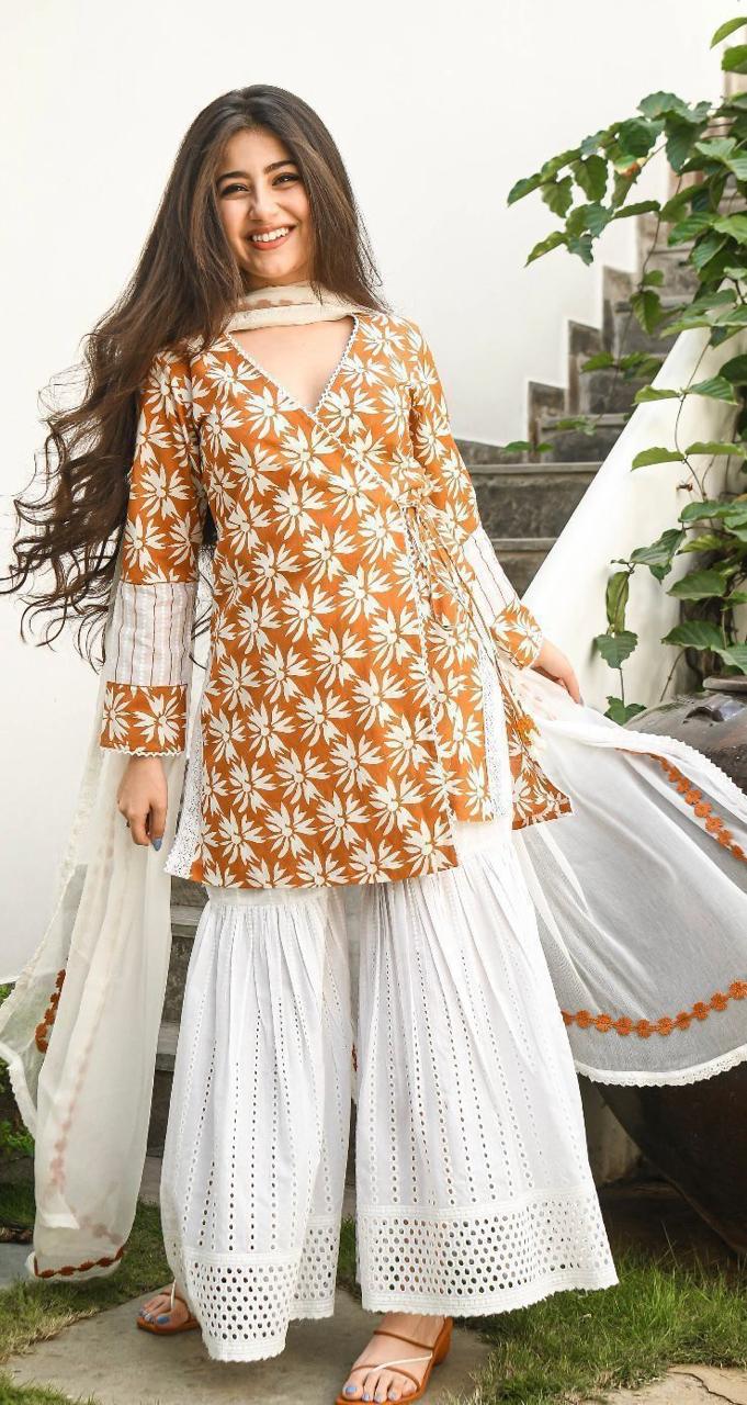 Mustrard Angrakha pattern kurta set