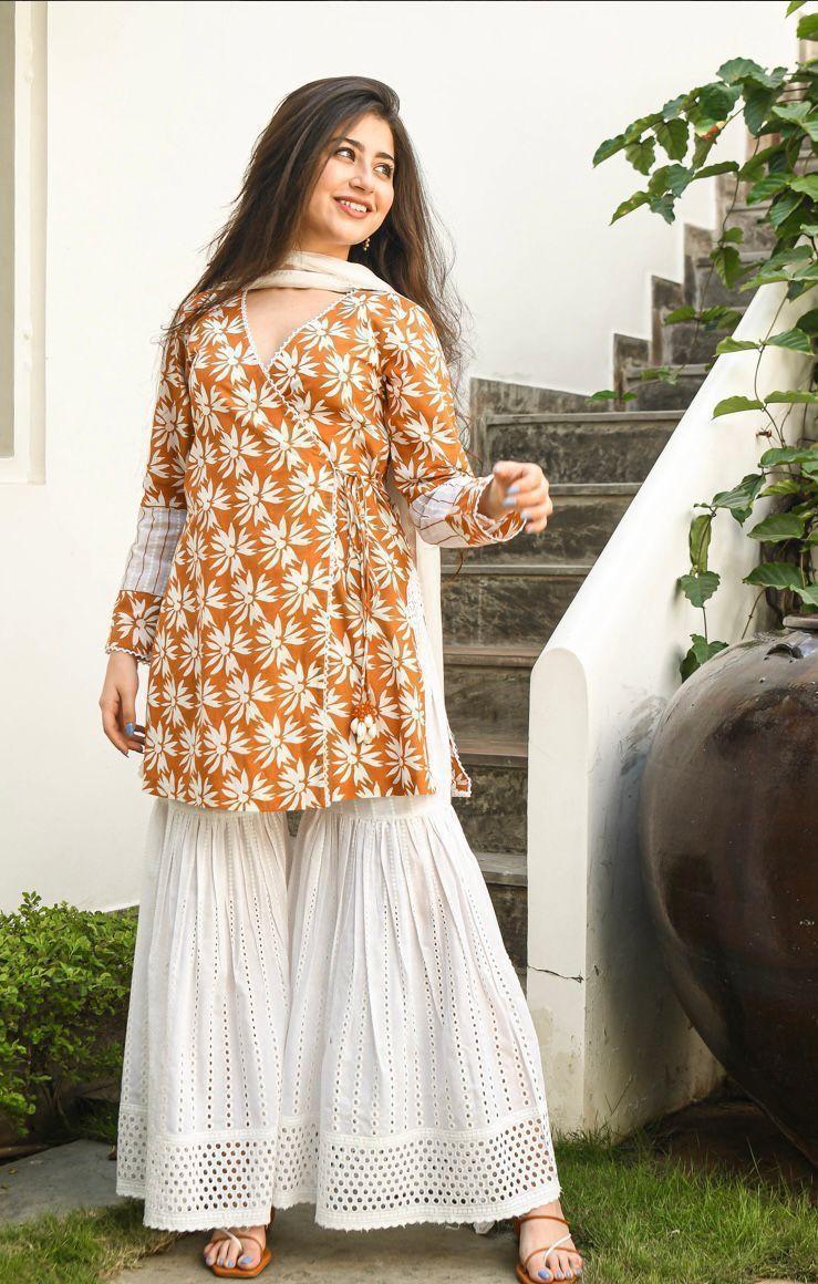 Mustrard Angrakha pattern kurta set