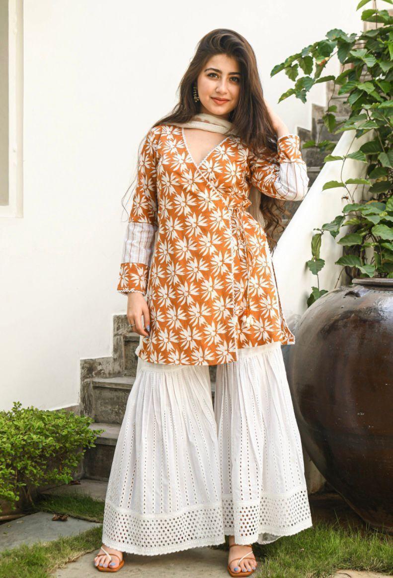 Mustrard Angrakha pattern kurta set