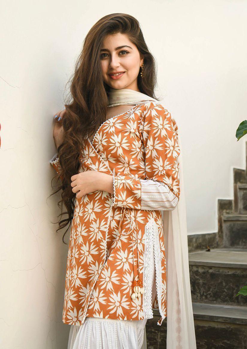 Mustrard Angrakha pattern kurta set