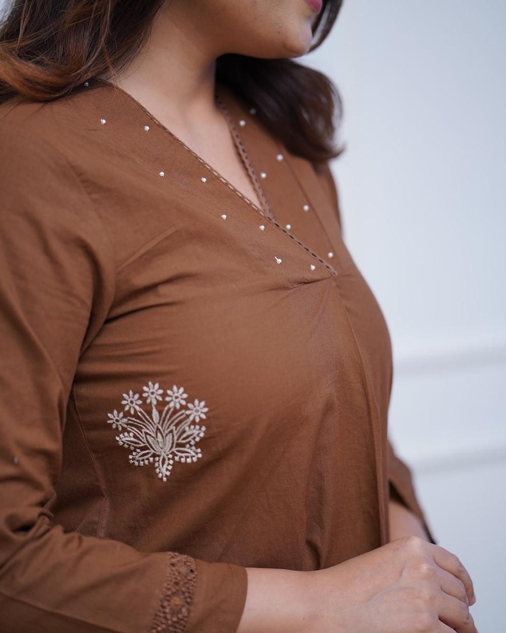 Brown embroidery kurta set