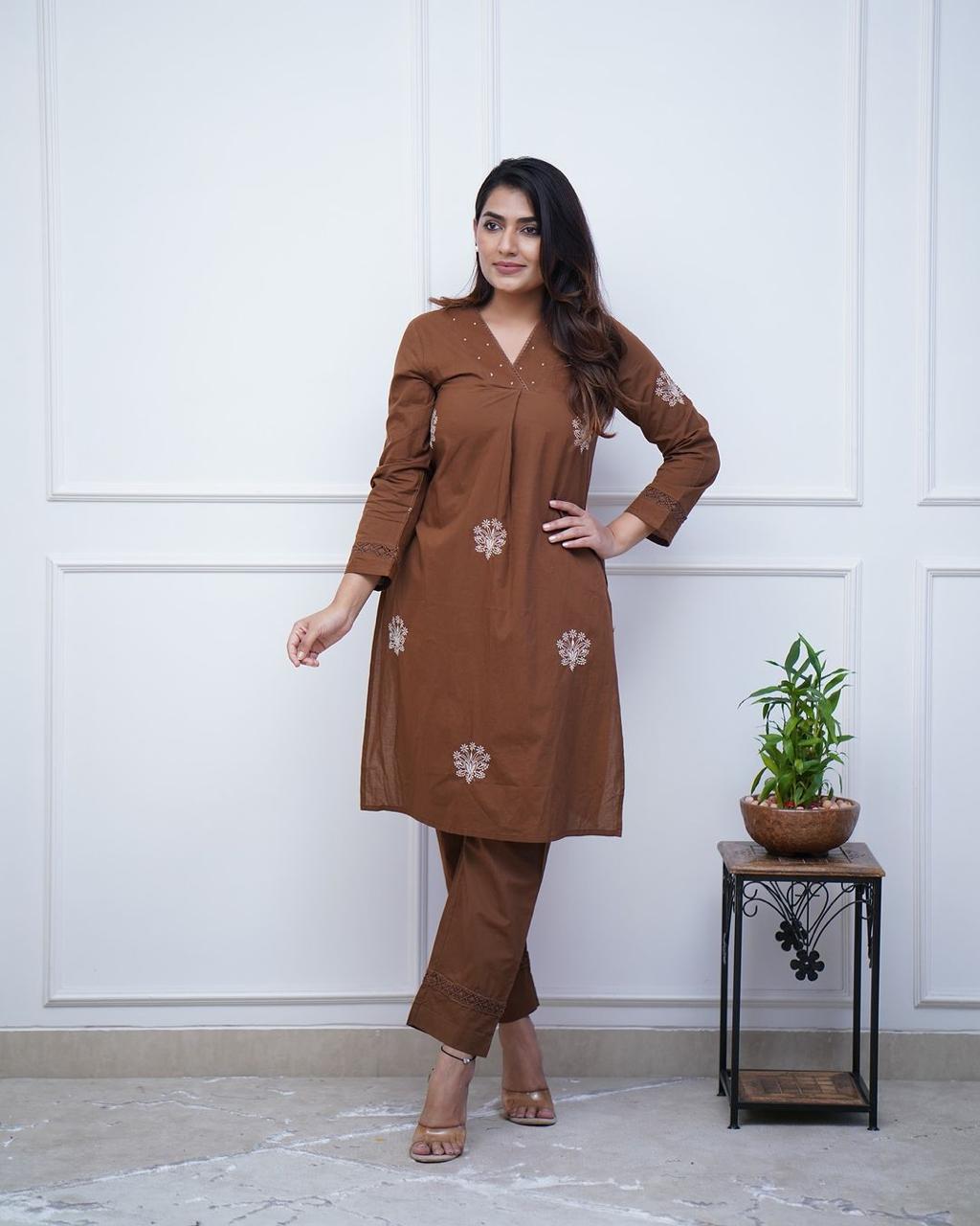 Brown embroidery kurta set