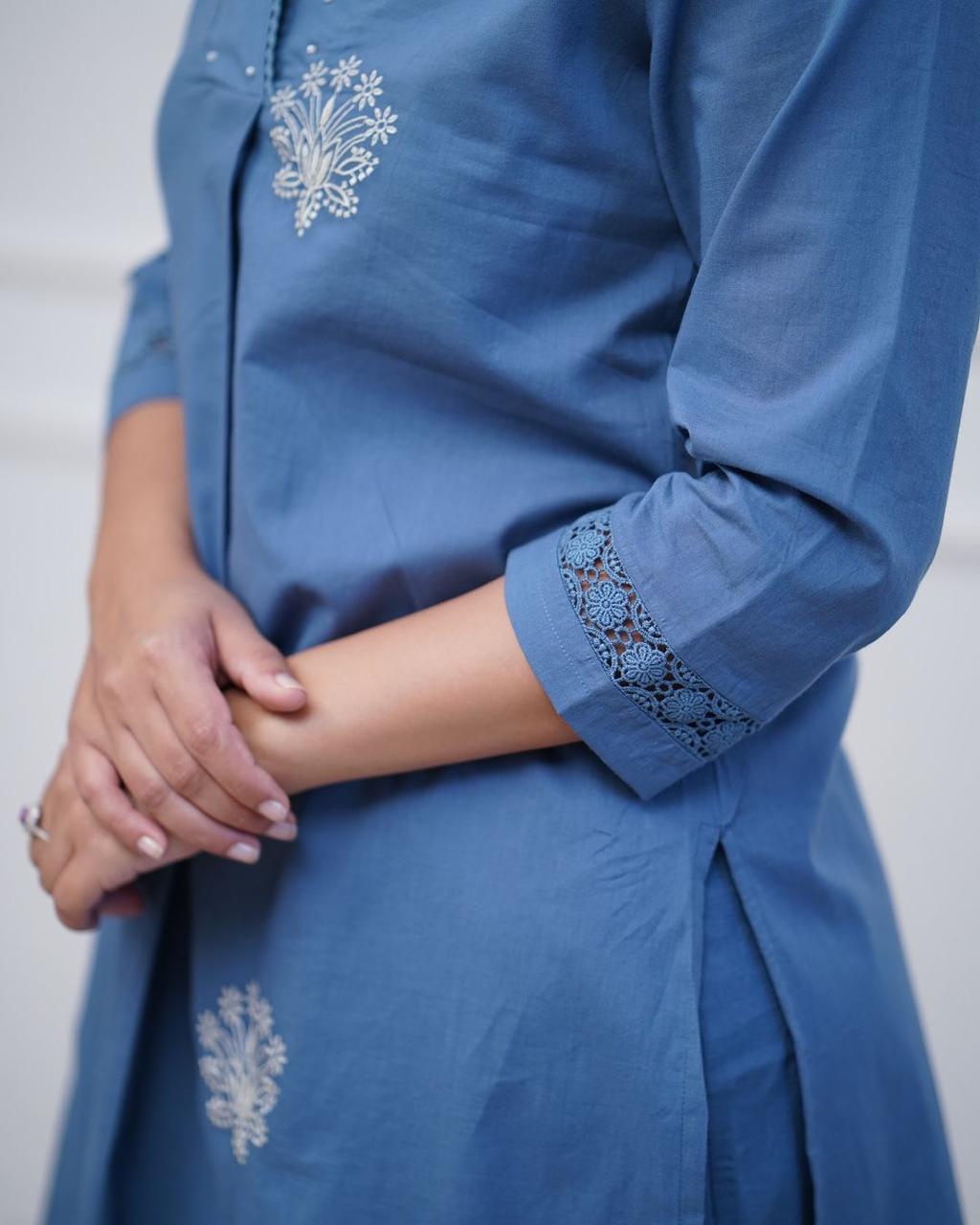 Blue embroidery kurta set