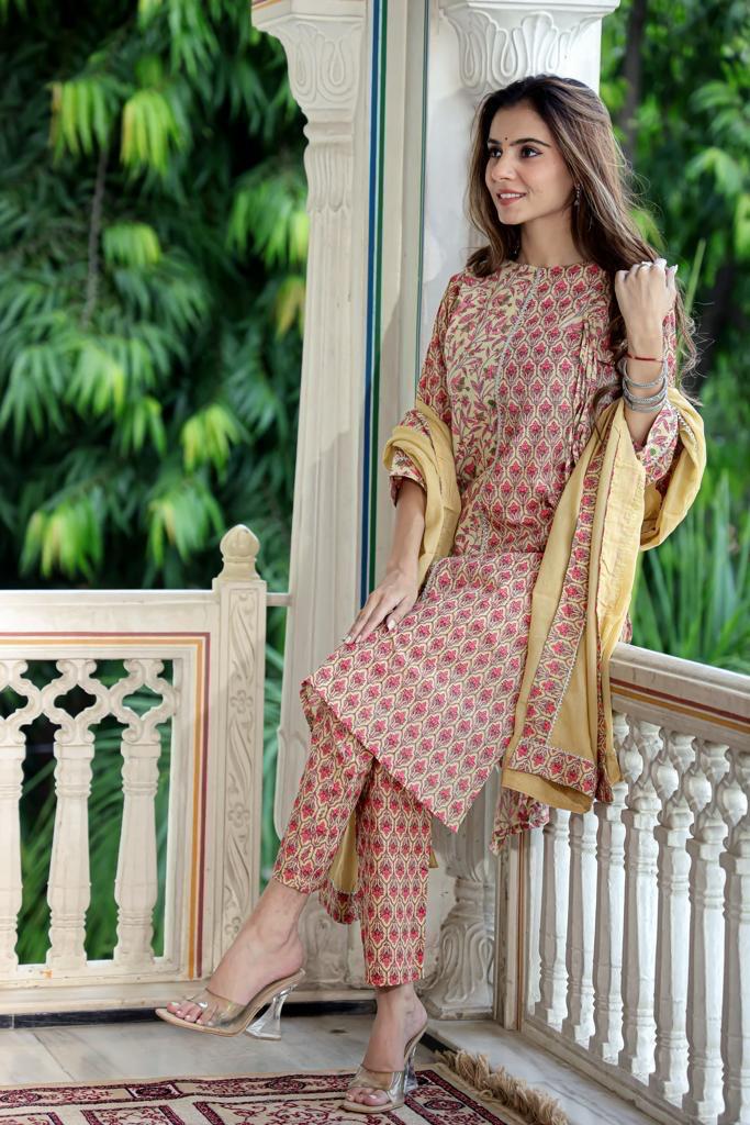 Jaipuri Printed Cotton Kurti set