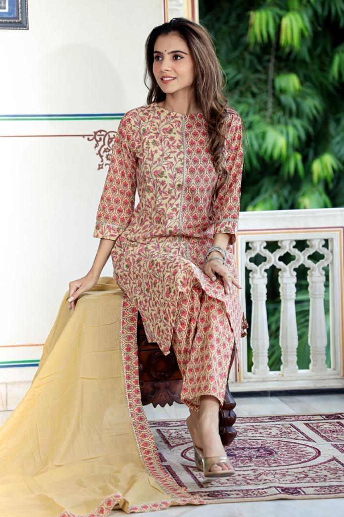 Jaipuri Printed Cotton Kurti set