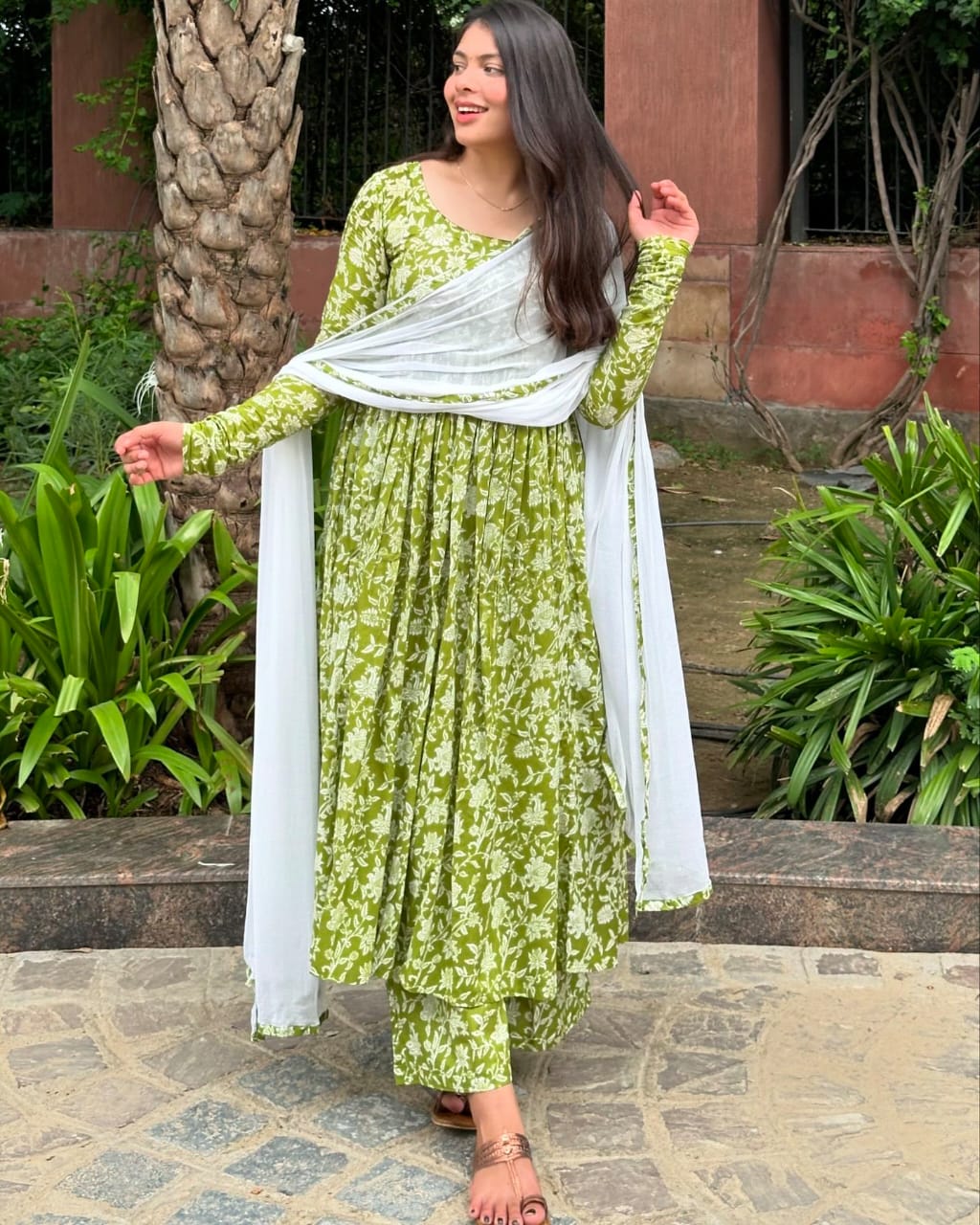 Green Jaipuri Hand block Print Suit